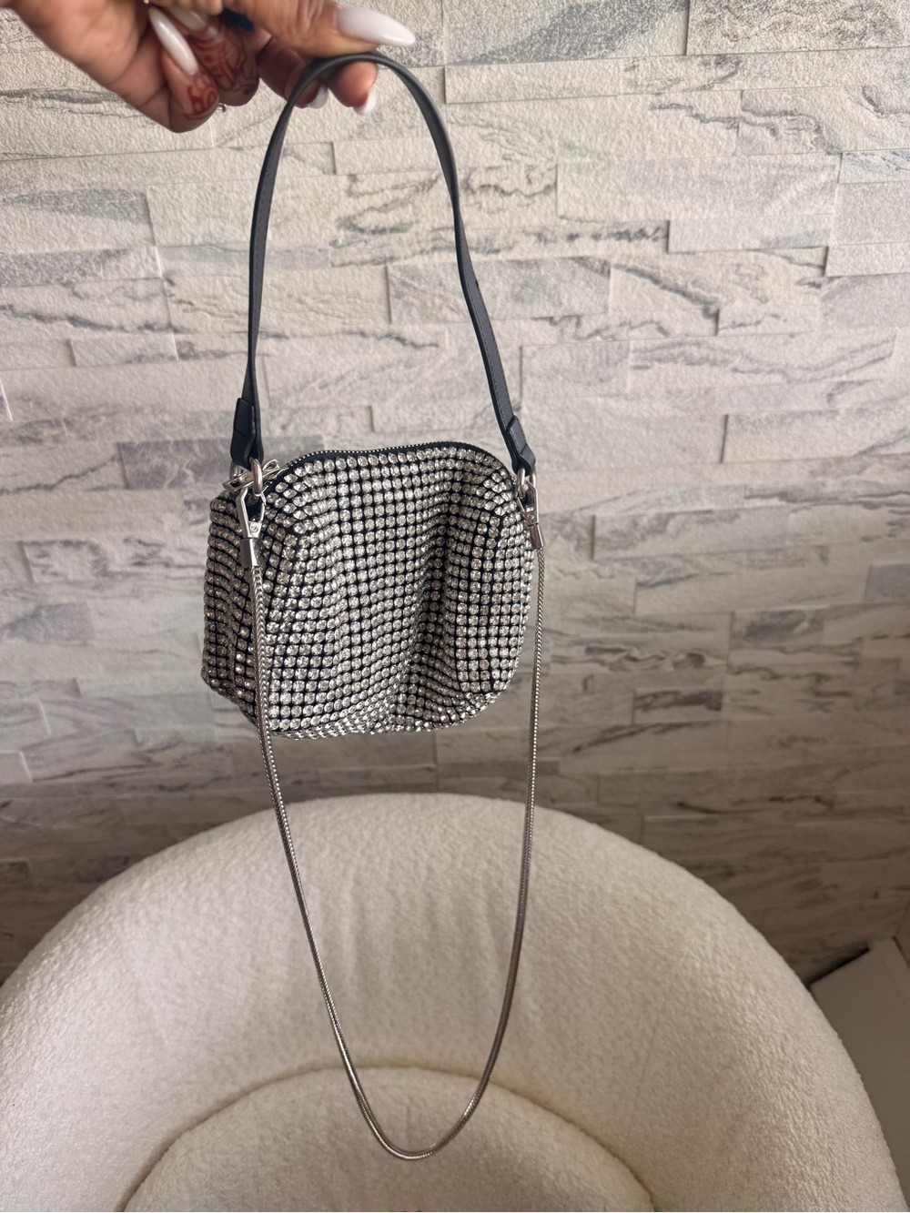 Silver Crystal Mesh Mini Shoulder Bag - Women